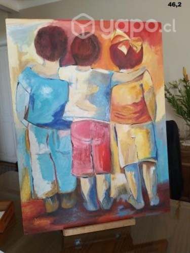 Cuadro al oleo. Amigos para siempre