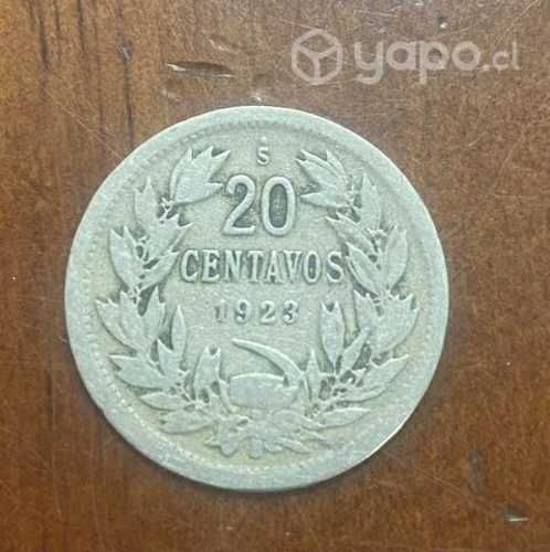Moneda de 20 centavos de 1923 (hace 100 años)