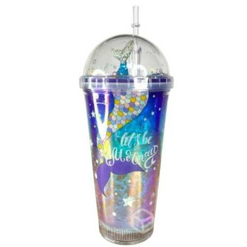 Vaso Tornasol Con Luz Multicolor Cola De Sirena