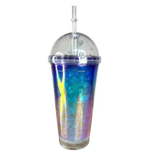 Vaso Tornasol Con Luz Multicolor Cola De Sirena