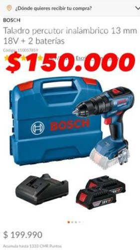 Taladro Percutor Inalambrico 13mm 18V +2 Baterias