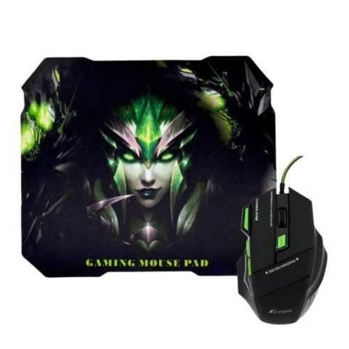 Kit Mouse Gamer Mousepad Ergonomico Verde