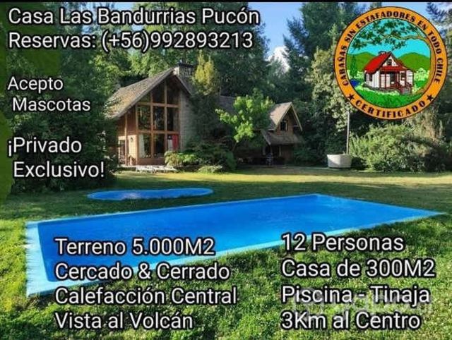Casa en Pucón 12Personas Tinaja Mascotas Piscinas