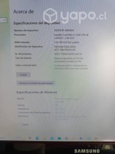 Computador Windows 10 con software de caja