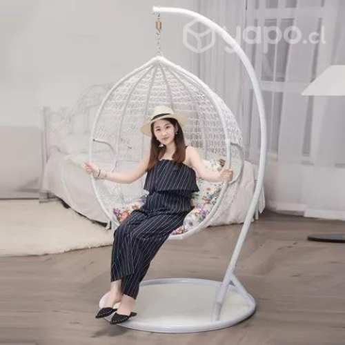 Silla Colgante C/manillas Rattan Pvc Blanca C/ Coj