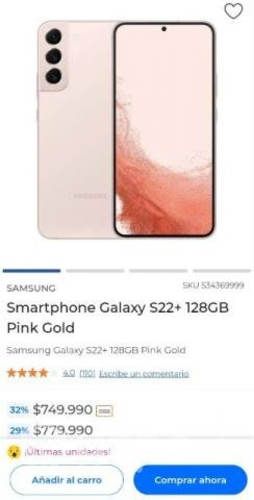Smartphone Samsung Galaxy S22+ 128GB Pink Gold