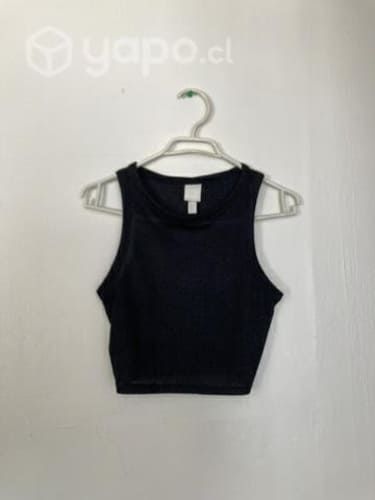 Crop top negro traslúcido con brillitos talla S