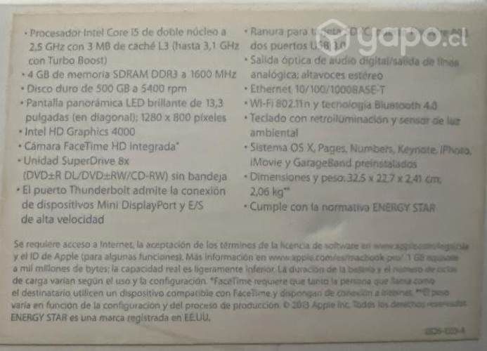 Notebook MacBook Pro 13