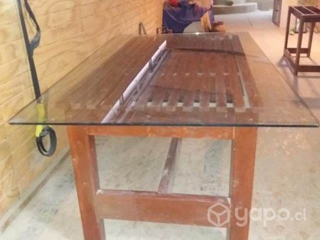 Mesa Rustica base pino Oregon vidrio de 10 mm