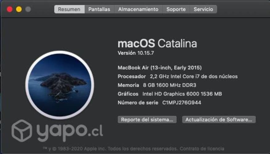 MacBook Air 13 pulgadas, Intel core i7