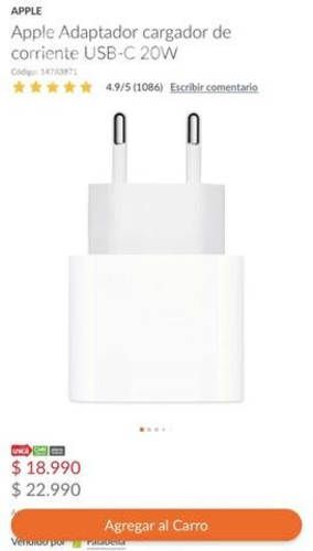 Cargador Apple 20w original nuevo y sellado