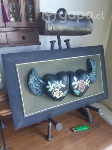 Cuadro corazones mexicanos pintado a mano