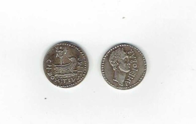 Moneda romana (denario) de Domitius Ahenobarbus