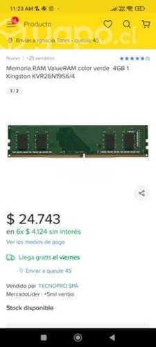 2 tarjetas ram 4gb ddr4