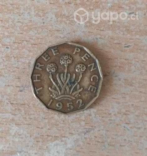 Moneda three pence año 1952