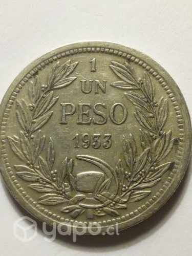 Moneda 1 peso 1933 Chile plata