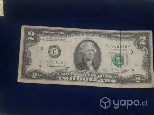 Antiguo Billete 2 Dolares Americano año 1976