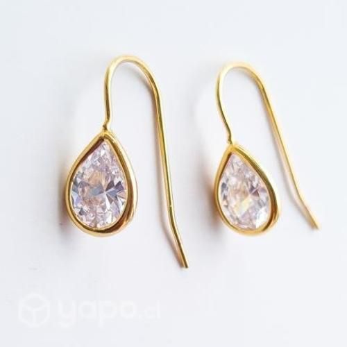 Aros Baño de Oro Gota Brillante