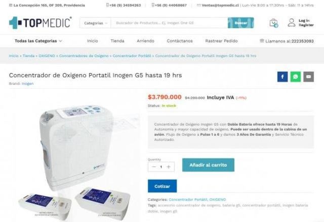 Concentrador de Oxígeno Portátil INOGEN G5