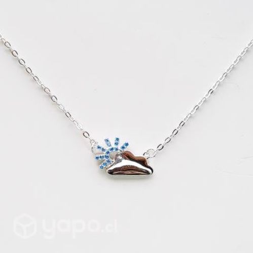 Collar Plata 925 Nube y Sol Circones Agua Marina