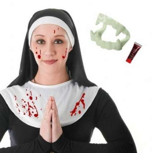 Set Dientes de Vampiro + Sangre Artificial Falsa