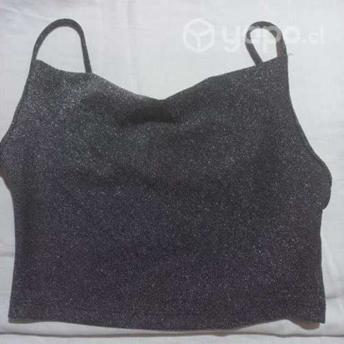 Top de fiesta brillante gris plateado S/M