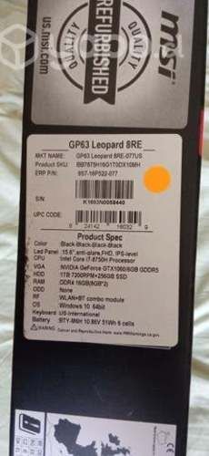 Notebook gamer MSI GP63 leopard 8re. intel i7