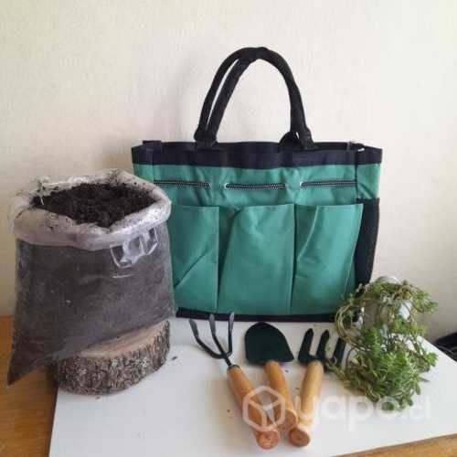 Set de jardineria bolso+ herramientas + sustrato