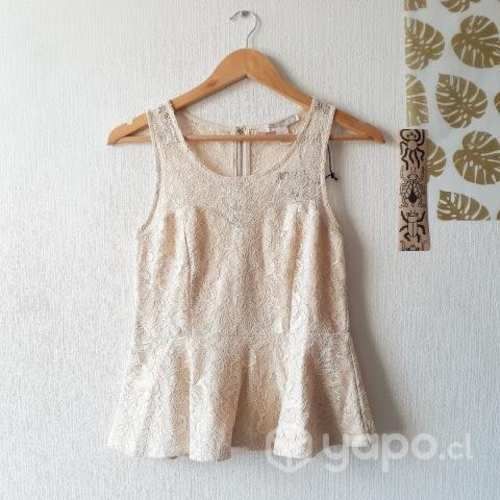 Blusa polera encaje beige Forever21 S NUEVA