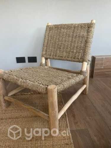 Poltrona Asiento de Madera con asiento de Rafia Ma