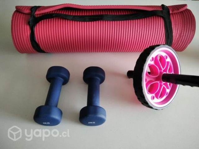 Material gym, pesas, colchoneta, abdominales