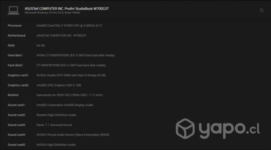 Laptop Asus Proart Studiobook Pro 17 W700g3t