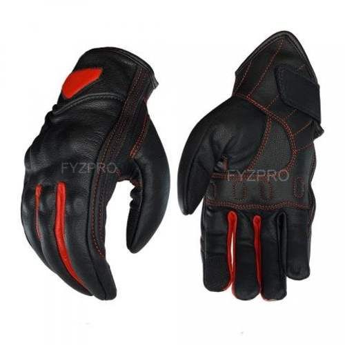 Guante de cuero para moto, corto. Negro con rojo