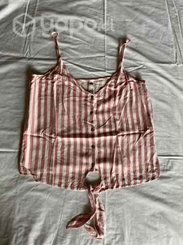 Polera pabilo rayas rosado . Sybilla talla L