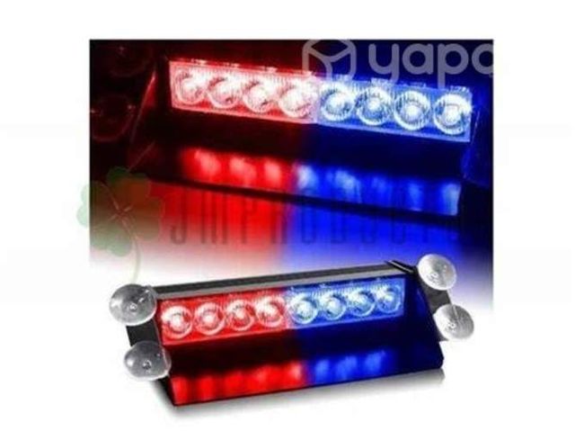 Baliza 8 Led Estroboscópica Rojo Y Azul Parabrisas