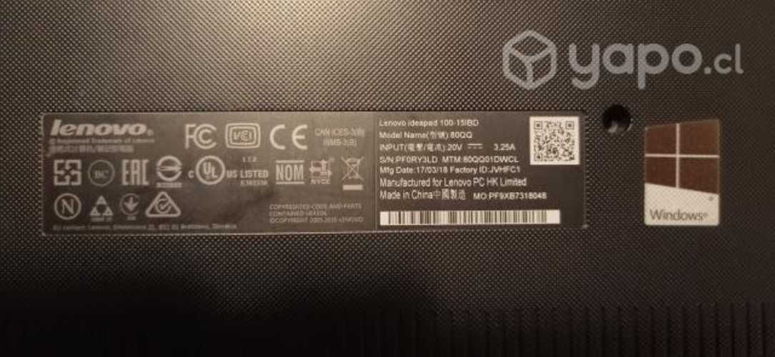 Notebook Levono Ideadpad 100-15IBD