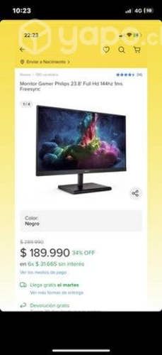 Monitor gamer Philips 23.8 Full Hd 144hz 1ms