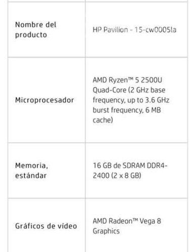 Notebook hp pavilion 15 cw0005la