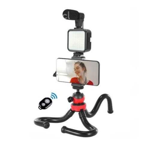 Kit Streaming Smartphone Tripode Flexible Luz Micr