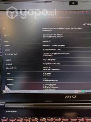 Notebook i7 7700hq gtx1070-8gb/32gb ram/ 480 SSD