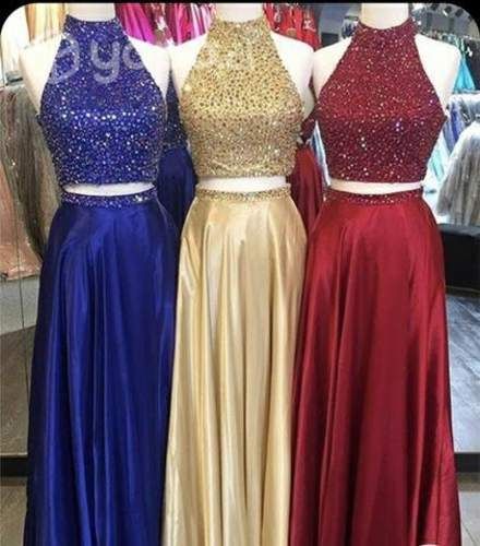 Vestido dorado de gala dos piezas