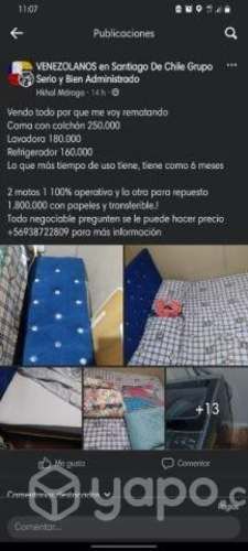 Refrigerador, cama con colchón , lavadora, Tv