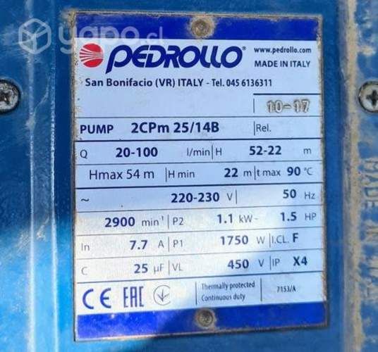 Bomba Pedrollo 1.5 hp