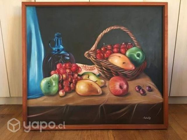 Óleo sobre tela bodegón enmarcado en madera