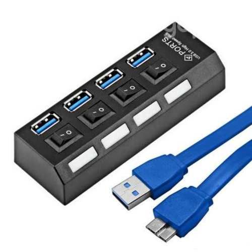 Hub usb 4 puertos 3.0, switch on/of, negro