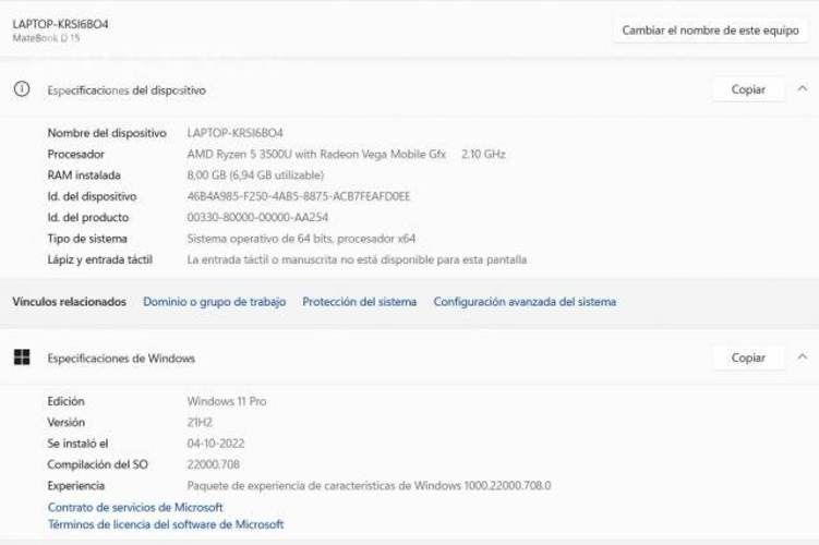 Notebook Huawei D-15 AMD Ryzen 5 Radeon Vega 8 8GB