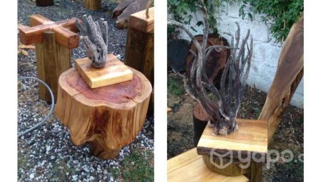 Esculturas naturales de algas base madera nativa