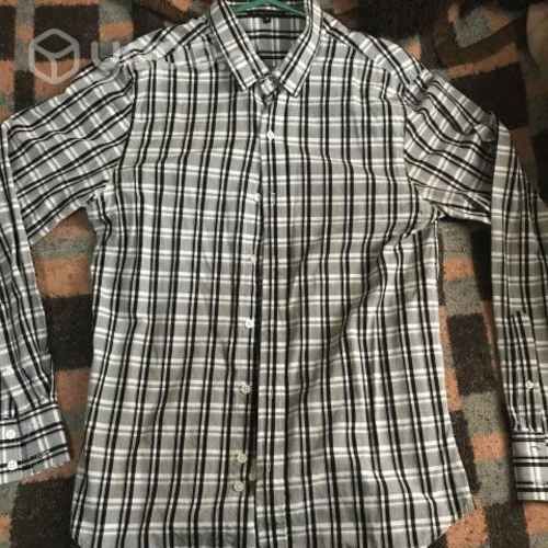 Camisa a cuadros M blanca con negro