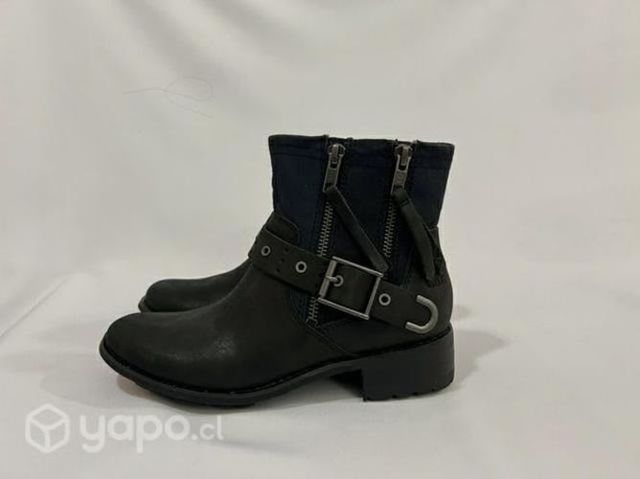 Botín Cuero Y Tela Marca Cat N*36 Negro