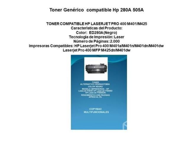 Toner alternativo hp 280a-505a